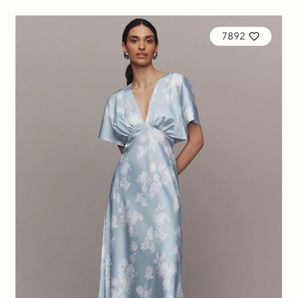 BHLDN Leila Deep-V Flutter-Sleeve Satin A-Line Gown Anthropologie